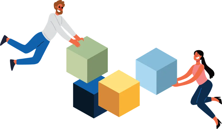 Team is solving business cubes  Illustration