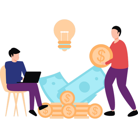 Team is thinking of money ideas  Illustration