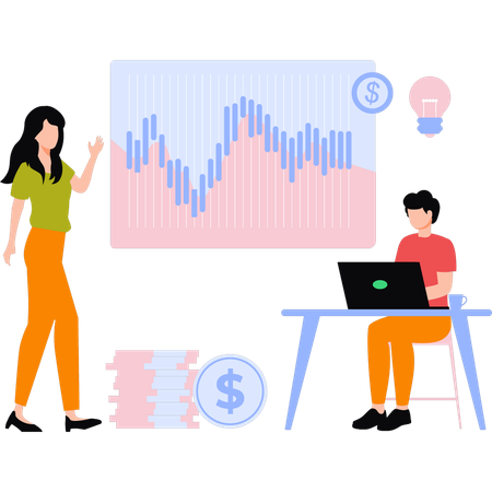 Team is viewing financial graph  Illustration