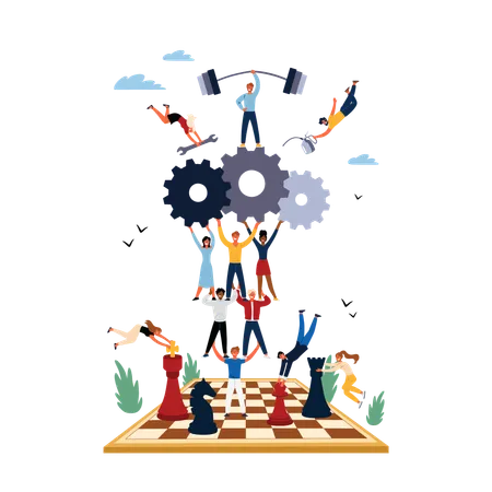 Business Concept Of Teamwork Coworking Crowdfunding Cooperation And Collaboration People Team Connecting Jigsaw Puzzle Elements Cartoon Flat Design Isolated Vector Illustration Illustration