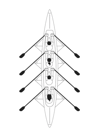 Team Kayaking Sport Monochrome Concept Vector Spot Illustration People Rowing In Boat Top View Competition 2 D Flat Bw Cartoon Characters For Web UI Design Isolated Editable Hand Drawn Hero Image Illustration