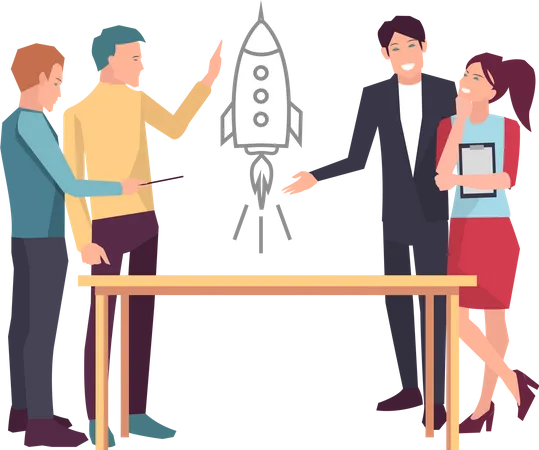 Startup Launch Of New Business Project Start Up Venture Development Process Of New Business Entrepreneurship Teamwork With Project Creation Startup Planning Colleagues Work With Strategy Illustration