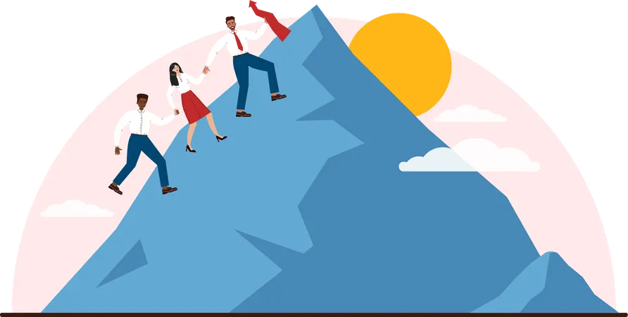 Team leader climbing on montain with business team for business growth  Illustration