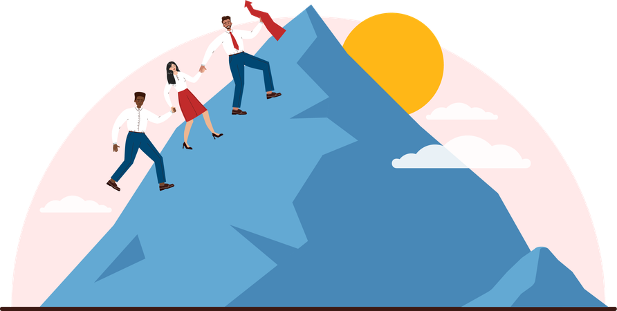 Team leader climbing on montain with business team for business growth  Illustration