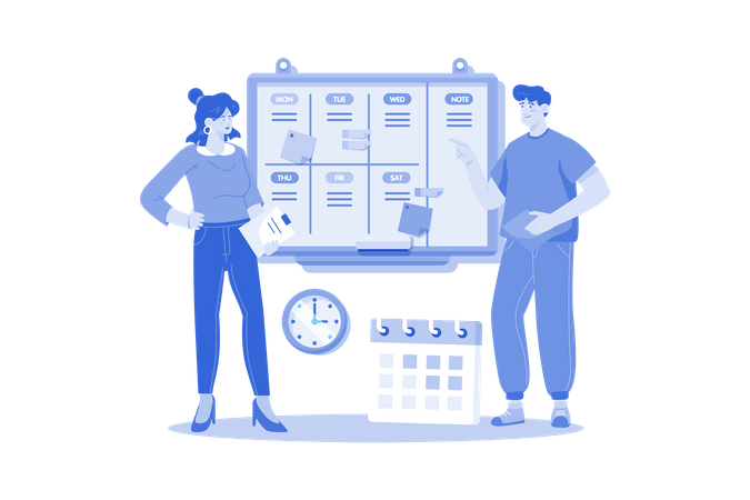 Team leader planning timelines about future activities  Illustration