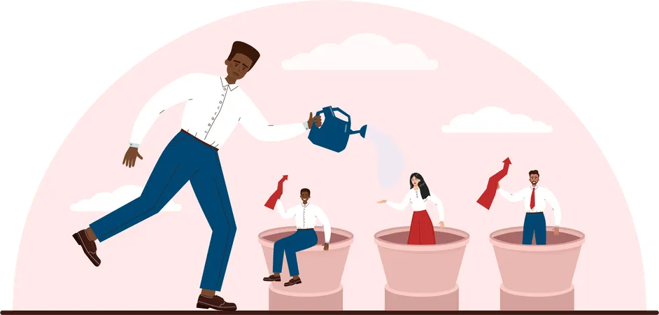 Team leader watering in team for team growth  Illustration