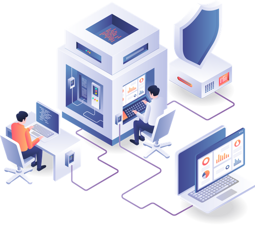 Team maintaining server security  Illustration