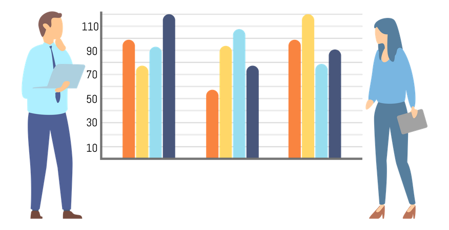 Team makes a presentation of a statistical report  Illustration