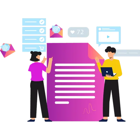 Boy And Girl Making Business Documents Illustration