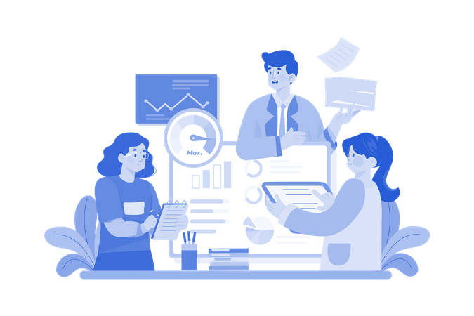 Team Making Report Of Employee Performance  イラスト