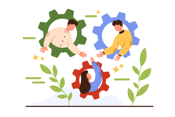 Solidarity Support And Union Of Employees Incentive To Work As Strong Dedicated Team Colleagues Inside Gears Meeting Hands Together Teamwork Of United Tiny People Cartoon Vector Illustration Illustration