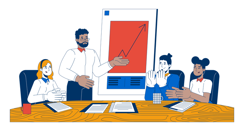 Team members clapping company revenue growth  Illustration