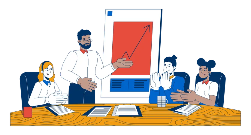 Team members clapping company revenue growth  Illustration