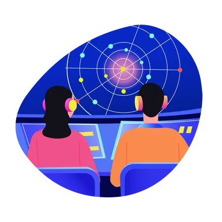Team monitoring atomic collision  Illustration