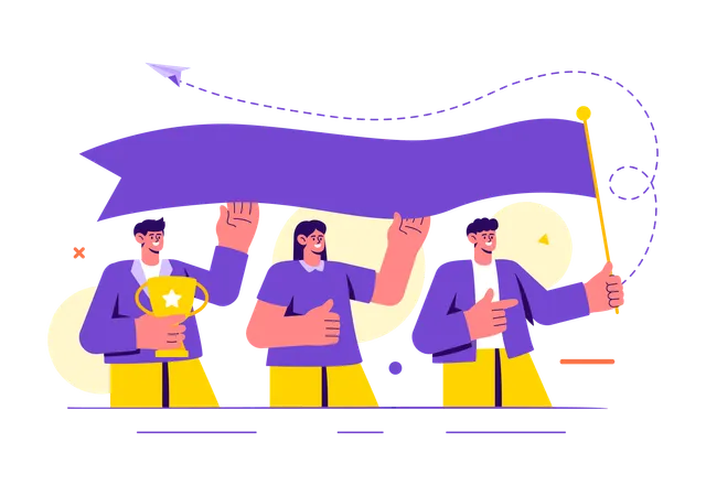 Team moves in direction of business progress  Illustration