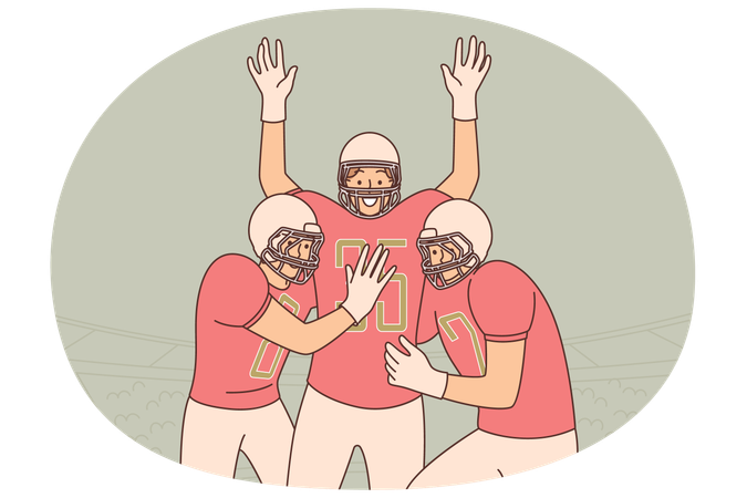 Team of baseball players celebrate victory in game during national college football tournament  Illustration