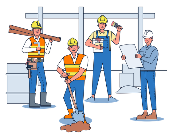 Team of builders and contractor  Illustration