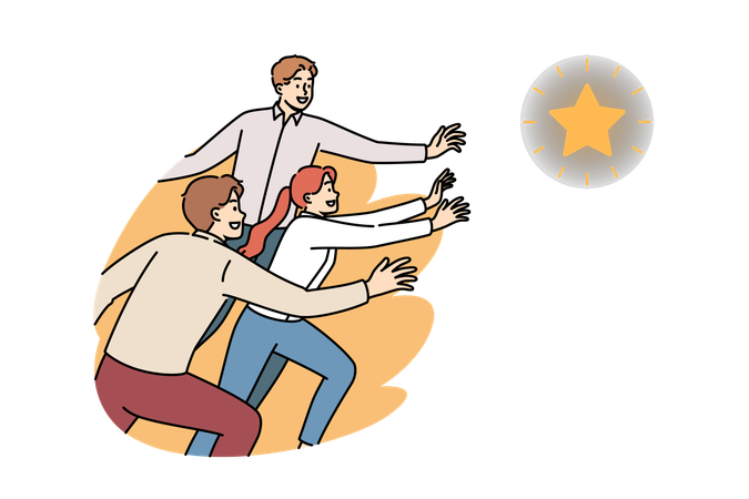 Team of business employees chasing star to achieve professional success and fulfil group goal  Illustration