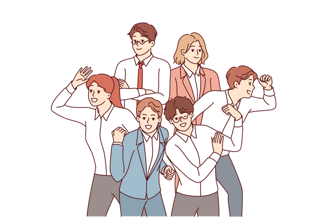 Team of business people smile and look in different directions in search of new opportunities  Illustration