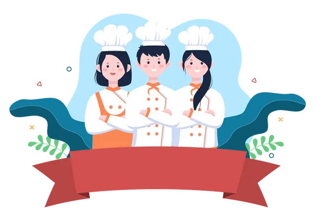 Professional Chef Cartoon Character Cooking Illustration With Different Trays And Food To Serve Delicious Food Suitable For Poster Or Background Illustration