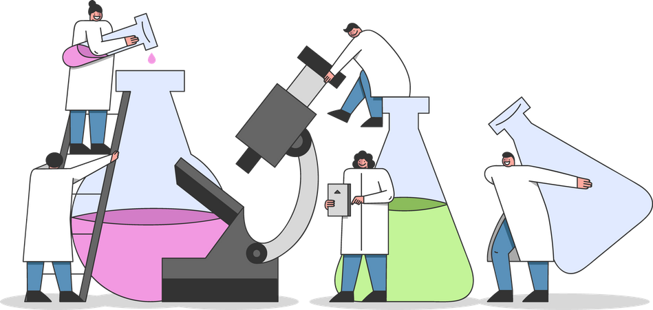 Team of Chemists Making a Chemical  일러스트레이션