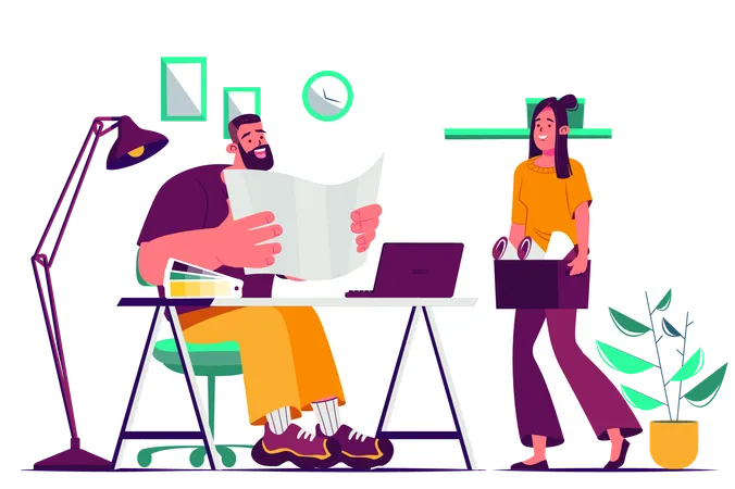Design Studio Concept With People Scene In The Flat Cartoon Style A Team Of Designers Are Reviewing Documents About A New Project In The Studio Vector Illustration Illustration