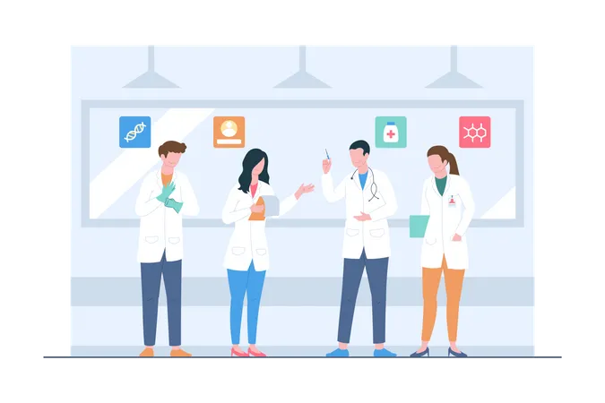 Team of different doctors doing discussion  イラスト