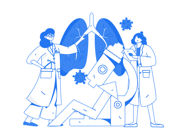 Team of doctors performs experiment on lungs  Illustration
