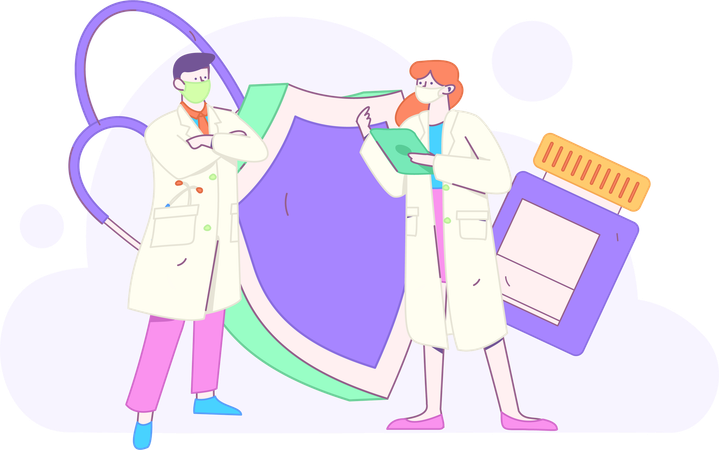 Team of doctors work on pandemic situation  Illustration