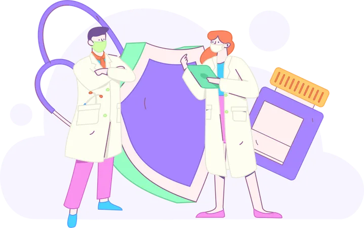 Team of doctors work on pandemic situation  Illustration