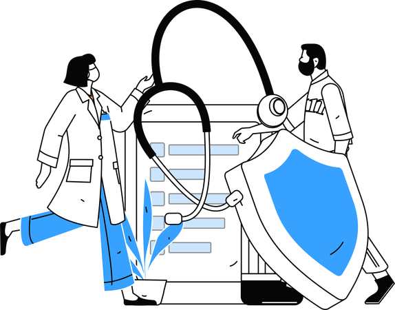 Team of doctors working on claiming insurance money  Illustration