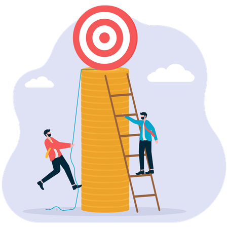 Team of employees achieving business target  Illustration