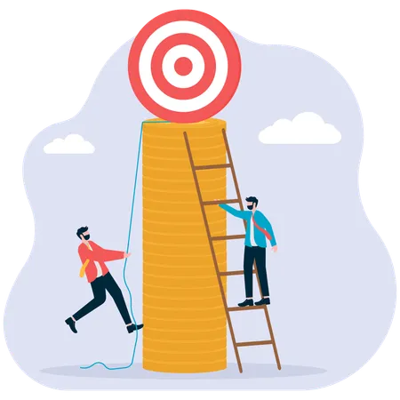 Team of employees achieving business target  Illustration