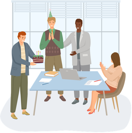 Team of employees congratulating other employee  Illustration