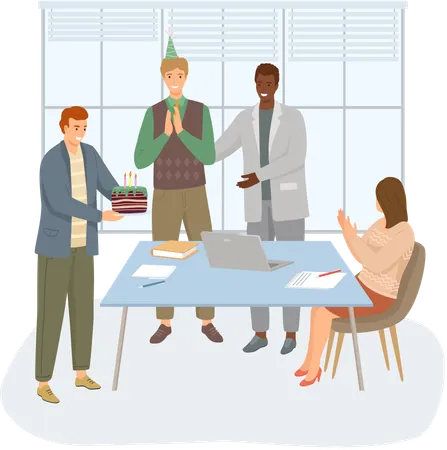 Team of employees congratulating other employee  Illustration