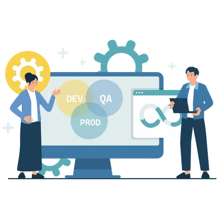 Team of employees discussing DevOps Lifecycle  Illustration
