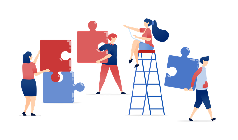 Team of employees solving problems  Illustration