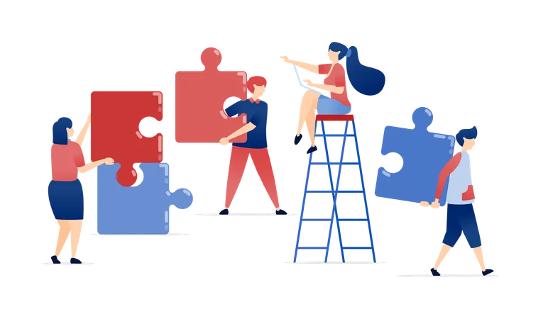 Team of employees solving problems  Illustration