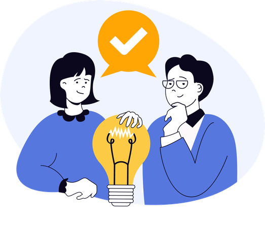 Team of employees verifies idea implementation  Illustration