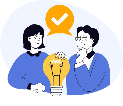 Team of employees verifies idea implementation  Illustration