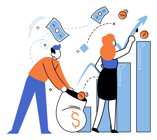 Team of employees viewing income growth  Illustration