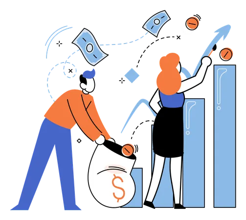 Team of employees viewing income growth  Illustration