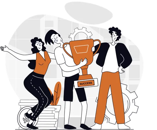 Team of employees win business competition  Illustration