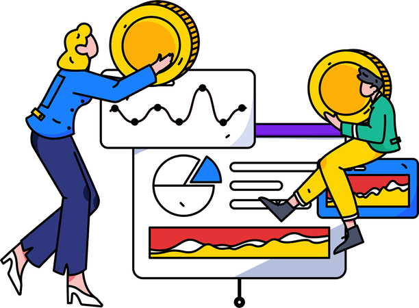 Team of employees work on financial analysis  Illustration