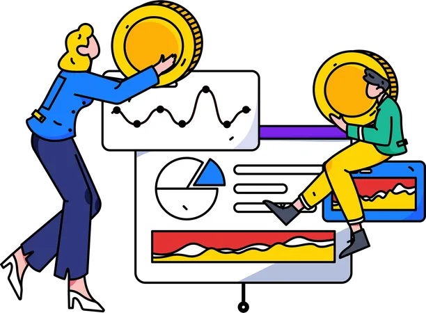 Team of employees work on financial analysis  Illustration