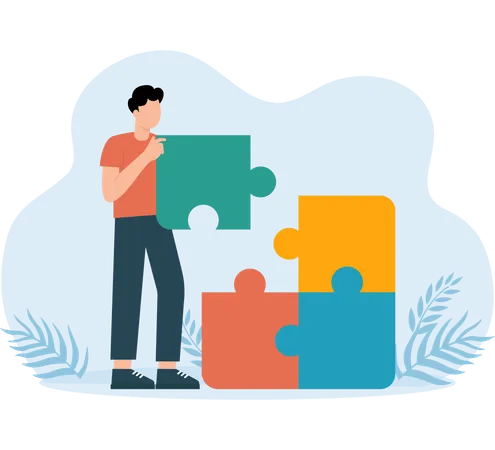 Team of employees work on Puzzle Solution  Illustration