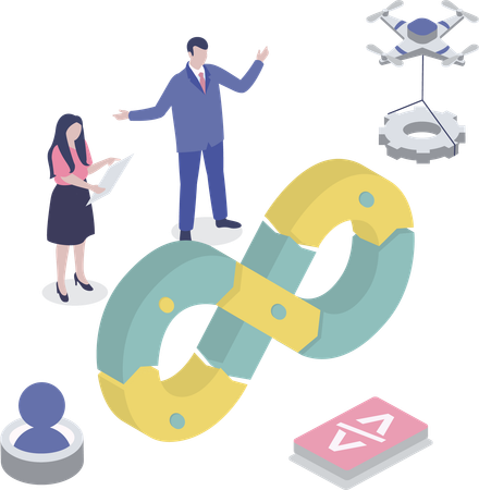 Team of employees working on Devops  Illustration