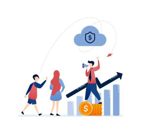 Team of employees working on profit graphs  Illustration