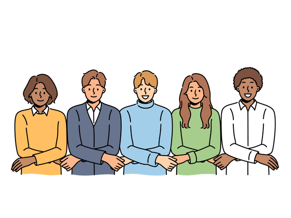 Team of multiracial people holding hands and showing unity or lack of discord  Illustration