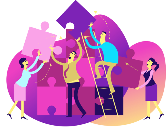 Team Of People Doing A Common Job: Design A Big Puzzle Illustration